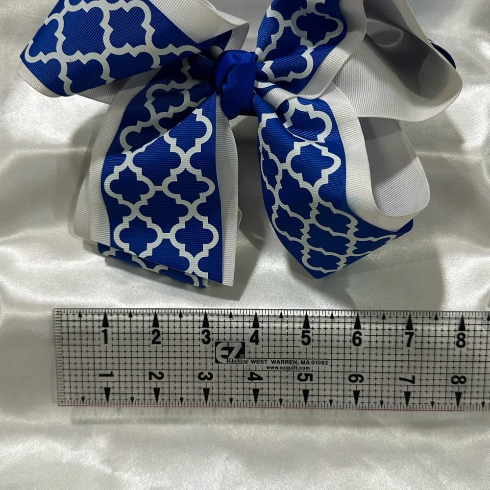 Royal Blue & White Patterned Grosgrain Mega Hair Bow- bundle & save on shipping